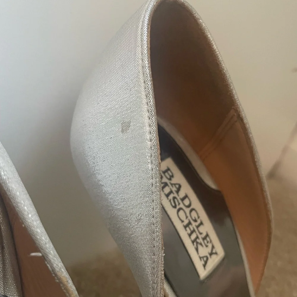 Badgley Mischka Metallic Silver Heels with Bow